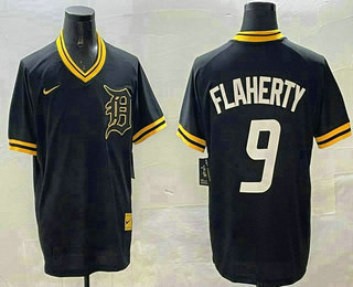Detroit Tigers #9 Jack Flaherty Black Gold Nike Cooperstown Legend V Neck Jersey