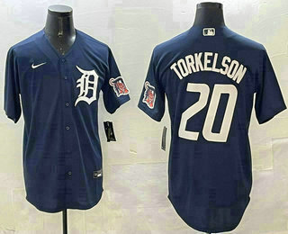 Detroit Tigers #20 Spencer Torkelson Navy With Patch Cool Base Stitched Jersey