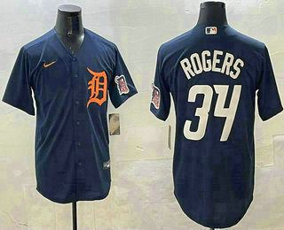 Detroit Tigers #34 Jake Rogers Navy Alternate With Patch Cool Base Stitched Jersey