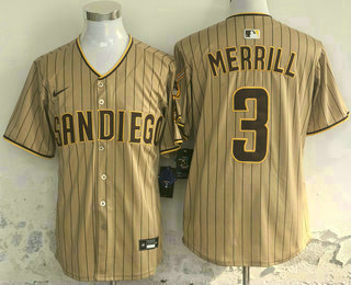 San Diego Padres #3 Jackson Merrill Khaki Pinstripe Limited Stitched Jersey San Diego Padres #3 Jackson Merrill Khaki Pinstripe Limited Stitched Jersey