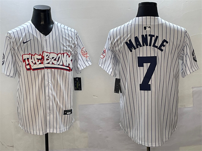 New York Yankees #7 Mickey Mantle White Bronx Graffiti Vapor Limited Stitched Baseball Jersey