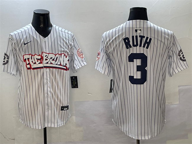 New York Yankees #3 Babe Ruth White Bronx Graffiti Vapor Limited Stitched Baseball Jersey