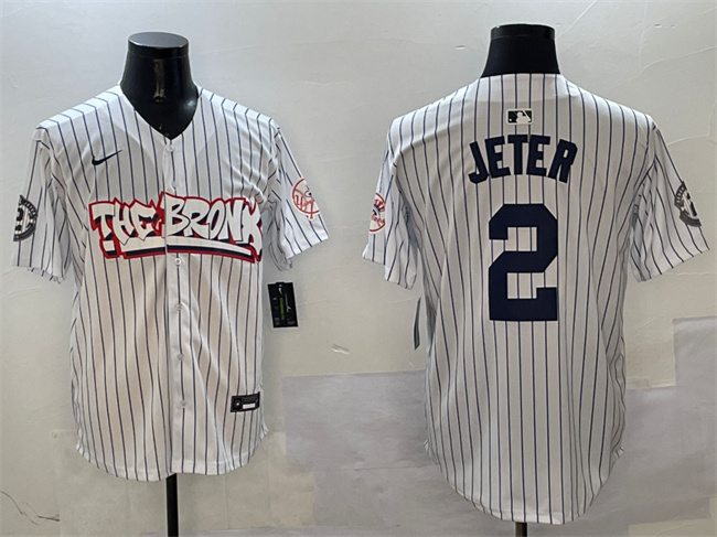 New York Yankees #2 Derek Jeter White Bronx Graffiti Vapor Limited Stitched Baseball Jersey