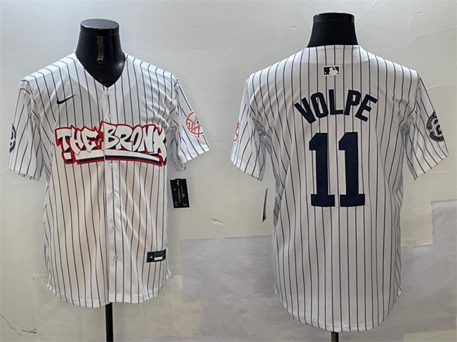 New York Yankees #11 Anthony Volpe White Bronx Graffiti Vapor Limited Stitched Baseball Jersey New York Yankees #11 Anthony Volpe White Bronx Graffiti Vapor Limited Stitched Baseball Jersey
