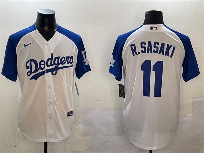 Los Angeles Dodgers #11 Roki Sasaki White Blue Cool Base Stitched Baseball Jersey