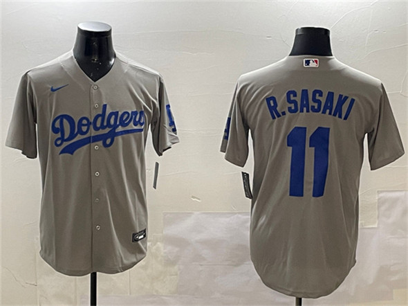 Los Angeles Dodgers #11 Roki Sasaki Gray Cool Base Stitched Baseball Jersey Los Angeles Dodgers #11 Roki Sasaki Gray Cool Base Stitched Baseball Jersey