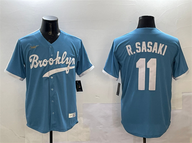 Los Angeles Dodgers #11 Roki Sasaki Blue Throwback Stitched Baseball Jersey Los Angeles Dodgers #11 Roki Sasaki Blue Throwback Stitched Baseball Jersey