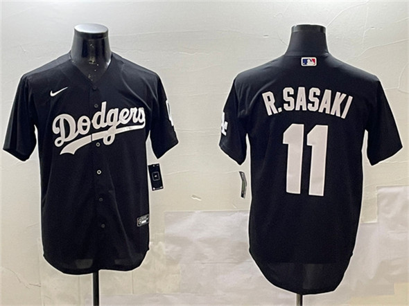 Los Angeles Dodgers #11 Roki Sasaki Black Cool Base Stitched Baseball Jersey Los Angeles Dodgers #11 Roki Sasaki Black Cool Base Stitched Baseball Jersey