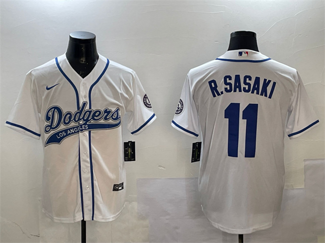 Los Angeles Dodgers #11 Roki Sasaki White With Patch Cool Base Stitched Baseball Jersey Los Angeles Dodgers #11 Roki Sasaki White With Patch Cool Base Stitched Baseball Jersey