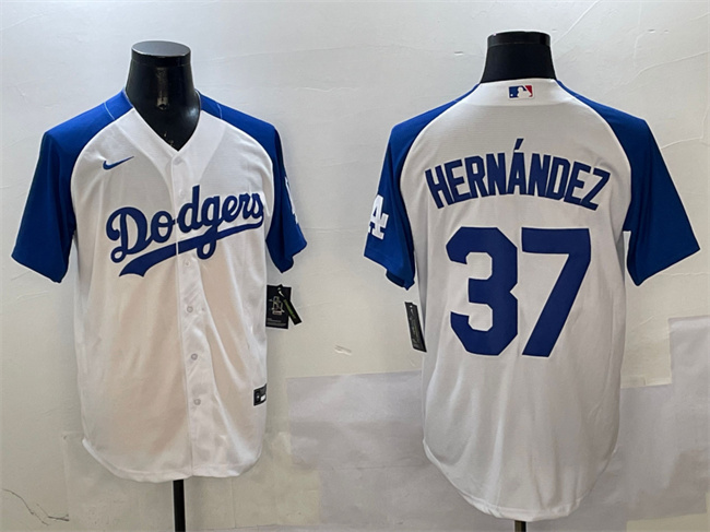Los Angeles Dodgers #37 Teoscar Hernandez White Blue Cool Base Stitched Baseball Jersey
