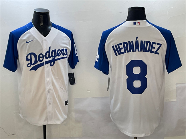 Los Angeles Dodgers #8 Enrique Hernandez White Blue Cool Base Stitched Baseball Jersey