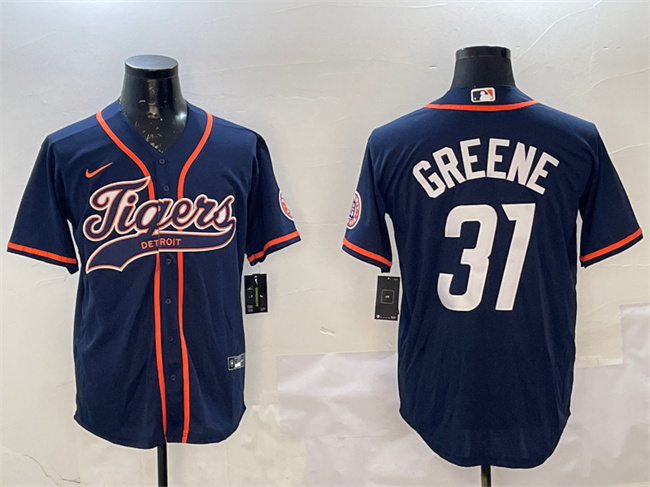Detroit Tigers #31 Riley Greene Navy With Patch Cool Base Stitched Baseball Jersey