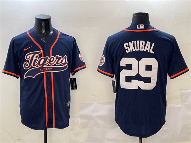 Detroit Tigers #29 Tarik Skubal Navy With Patch Cool Base Stitched Baseball Jersey
