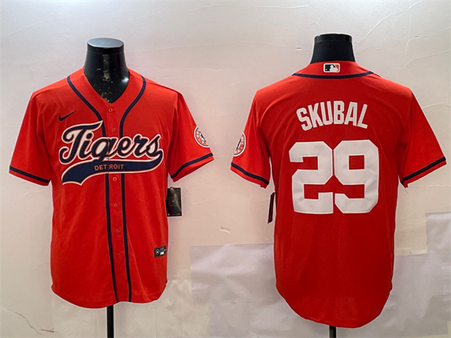 Detroit Tigers #29 Tarik Skubal Orange With Patch Cool Base Stitched Baseball Jersey