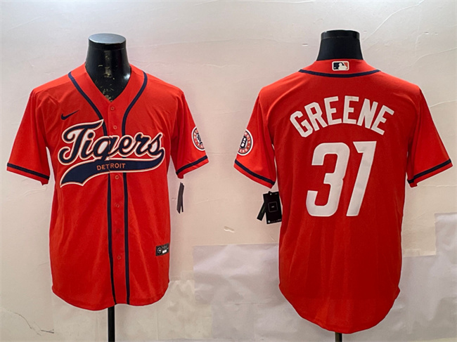 Detroit Tigers #31 Riley Greene Orange With Patch Cool Base Stitched Baseball Jersey