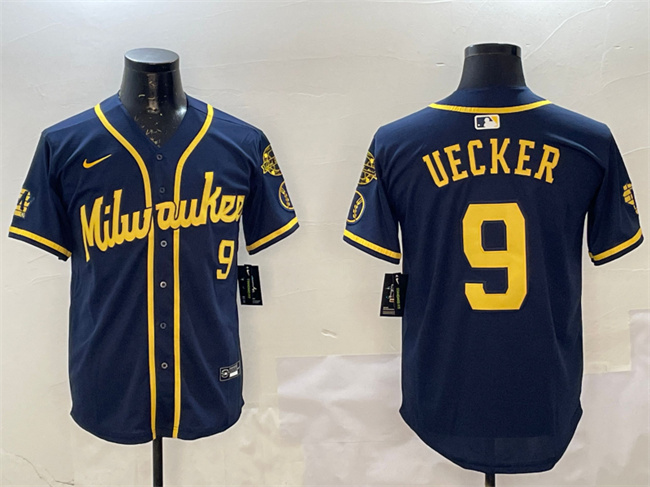 Milwaukee Brewers #9 Bob Uecker Navy With Home Patch Limited Stitched Baseball Jersey