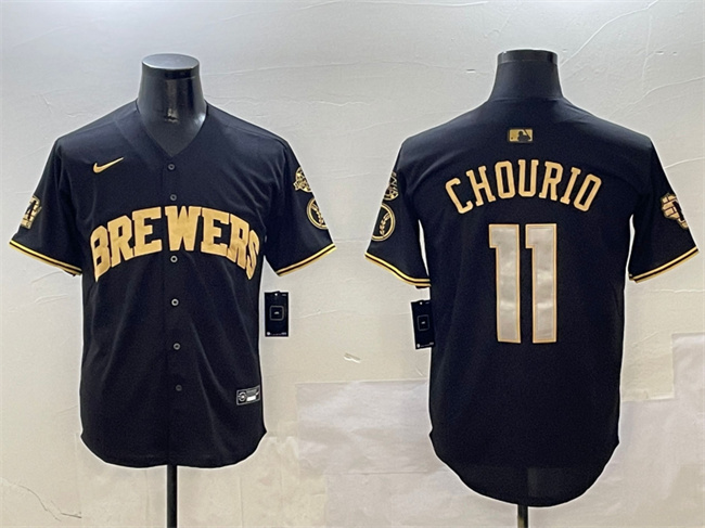 Milwaukee Brewers #11 Jackson Chourio Black Gold With Home Patch Limited Stitched Baseball Jersey