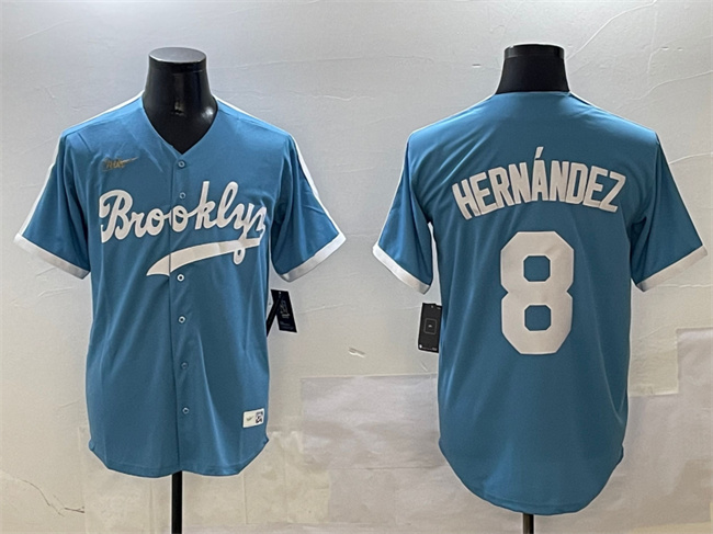 Brooklyn Dodgers #8 Enrique Hern??ndez Light Blue Stitched Baseball Jersey