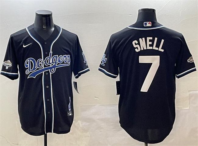 Los Angeles Dodgers #7 Blake Snell Black 2024 World Series Champions Cool Base Stitched Baseball Jersey