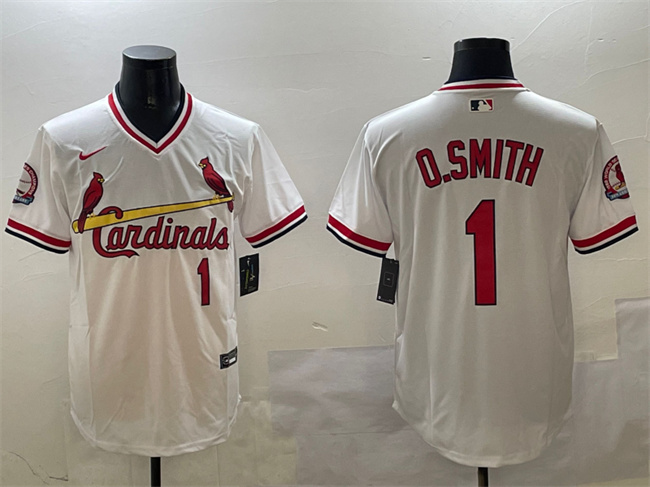 St. Louis Cardinals #1 Ozzie Smith White With Patch Stitched Baseball Jersey St. Louis Cardinals #1 Ozzie Smith White With Patch Stitched Baseball Jersey