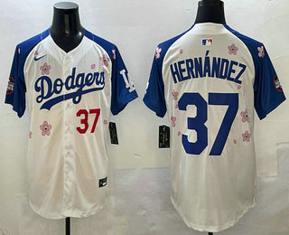 Los Angeles Dodgers #37 Teoscar Hernandez White Royal 2025 Tokyo Series Limited Stitched Jersey