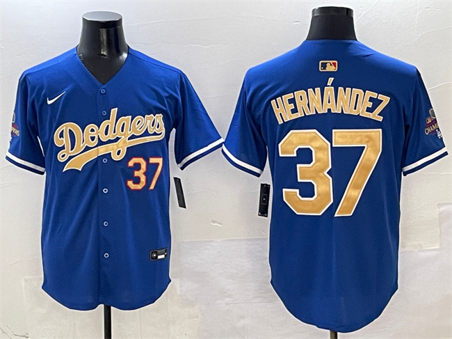 Los Angeles Dodgers #37 Teoscar Hern??ndez Royal 2025 Gold Collection Limited Stitched Baseball Jersey Los Angeles Dodgers #37 Teoscar Hern??ndez Royal 2025 Gold Collection Limited Stitched Baseball Jersey