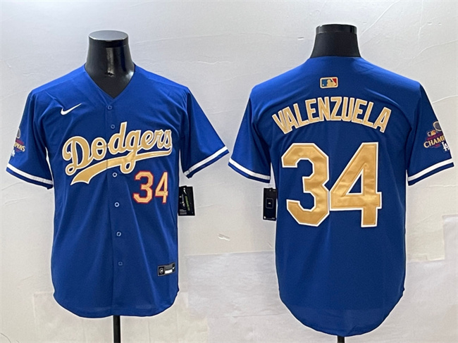 Los Angeles Dodgers #34 Fernando Valenzuela Royal 2025 Gold Collection Limited Stitched Baseball Jersey