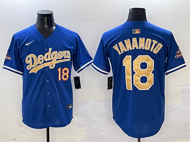 Los Angeles Dodgers #18 Yoshinobu Yamamoto Royal 2025 Gold Collection Limited Stitched Baseball Jersey