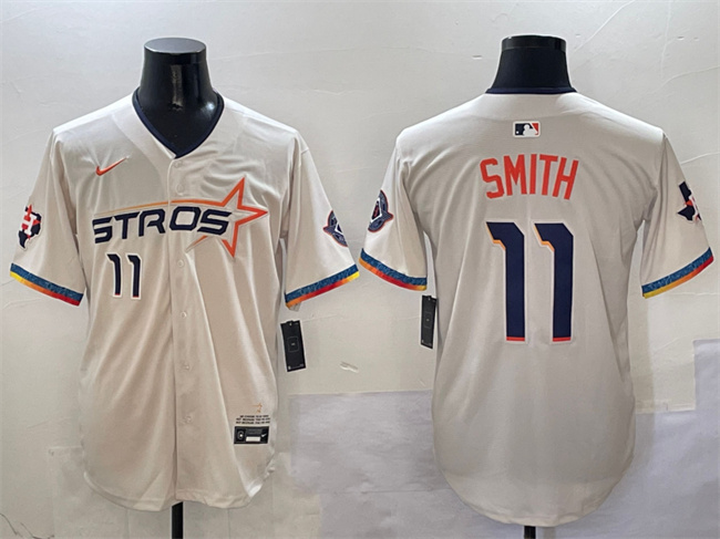 Houston Astros #11 Cam Smith Cream 2025 City Connect With Texas Patch Limited Stitched Baseball Jersey