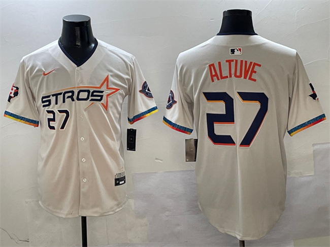 Houston Astros #27 Jose Altuve Cream 2025 City Connect With Texas Patch Limited Stitched Baseball Jersey