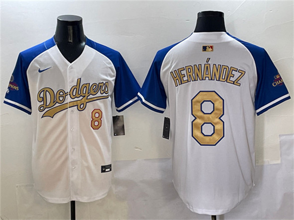 Los Angeles Dodgers #8 Enrique Hernandez White Royal Gold 2024 World Series Champions Vapor Limited Stitched Baseball Jersey