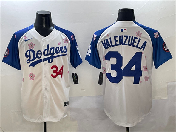 Los Angeles Dodgers #34 Fernando Valenzuela White Royal 2025 Tokyo Series Limited Stitched Baseball Jersey
