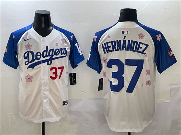 Los Angeles Dodgers #37 Teoscar Hernandez White Royal 2025 Tokyo Series Limited Stitched Baseball Jersey