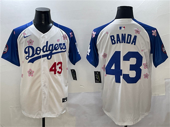 Los Angeles Dodgers #43 Anthony Banda White Royal 2025 Tokyo Series Limited Stitched Baseball Jersey
