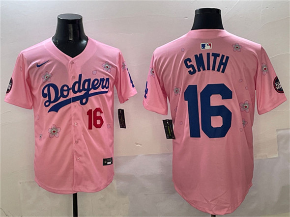 Los Angeles Dodgers #16 Will Smith Pink 2025 Tokyo Series Limited Stitched Baseball Jersey Los Angeles Dodgers #16 Will Smith Pink 2025 Tokyo Series Limited Stitched Baseball Jersey