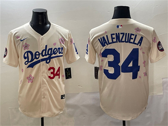 Los Angeles Dodgers #34 Fernando Valenzuela Cream 2025 Tokyo Series Limited Stitched Baseball Jersey