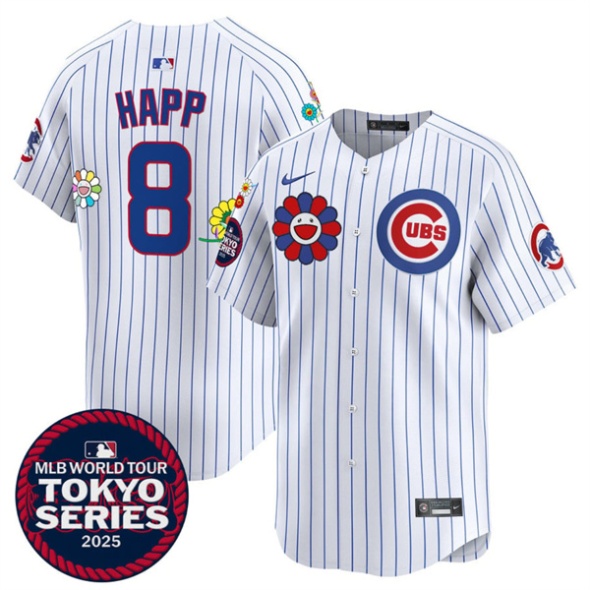 Chicago Cubs #8 Ian Happ White 2025 Tokyo Series Limited Stitched Baseball Jersey