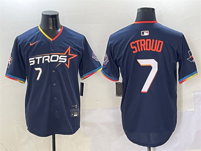 Houston Astros #7 C.J. Stroud Navy 2025 City Connect With Texas Patch Limited Stitched Baseball Jersey