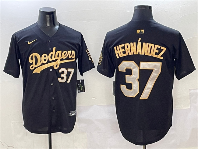 Los Angeles Dodgers #37 Teoscar Hernandez Black Gold Limited Stitched Baseball Jersey