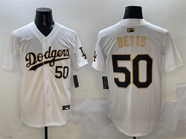 Los Angeles Dodgers #50 Mookie Betts White Gold Limited Stitched Baseball Jersey