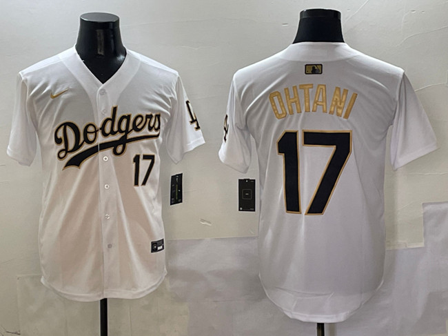 Los Angeles Dodgers #17 Shohei Ohtani White Gold Limited Stitched Baseball Jersey