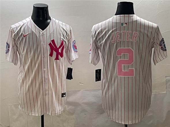 New York Yankees #2 Derek Jeter Pink With Patch Limited Stitched Baseball Jersey