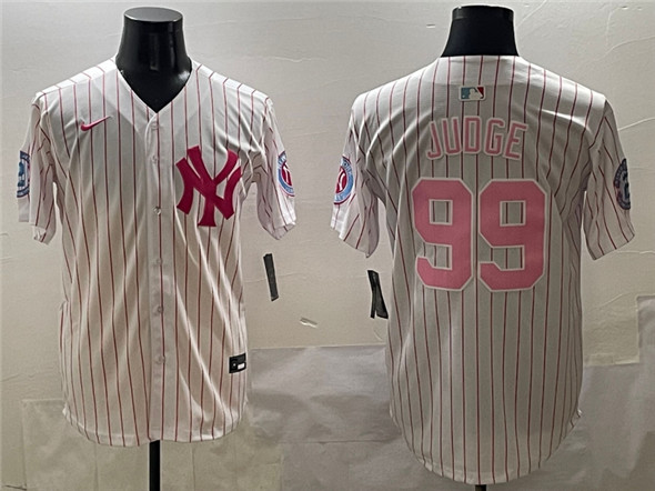 New York Yankees #99 Aaron Judge Pink With Patch Limited Stitched Baseball Jersey New York Yankees #99 Aaron Judge Pink With Patch Limited Stitched Baseball Jersey