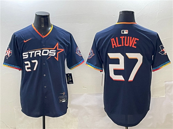 Houston Astros #27 Jose Altuve Navy 2025 City Connect With Texas Patch Limited Stitched Baseball Jersey
