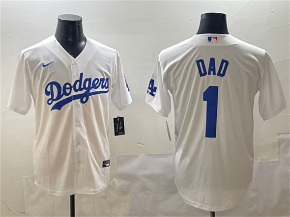 Los Angeles Dodgers #1 Dad White Cool Base Stitched Baseball Jersey