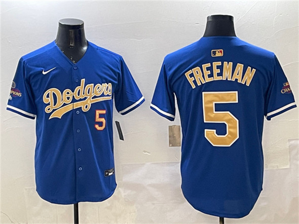 Los Angeles Dodgers #5 Freddie Freeman Royal 2025 Gold Collection Limited Stitched Baseball Jersey
