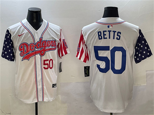 Los Angeles Dodgers #50 Mookie Betts White Limited Stitched Baseball Jersey