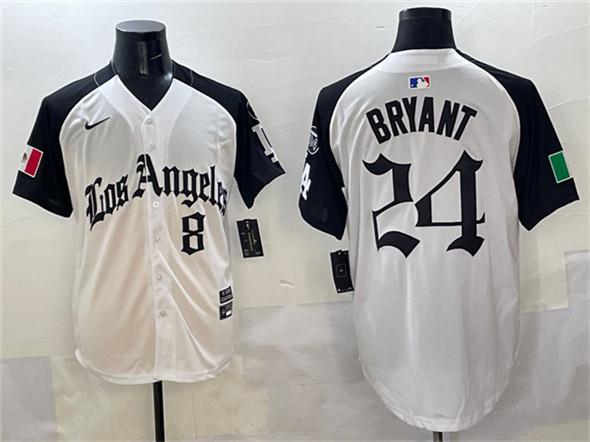 Los Angeles Dodgers Front #8 Back #24 Kobe Bryant White Black Mexico 2025 LA Gothic Style With Fernando Patch Vapor Premier Limited Stitched Baseball Jersey