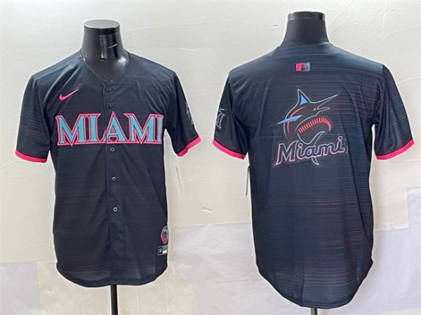 Miami Marlins Team Big Logo Black 2025 City Connect Limited Stitched Baseball Jersey Miami Marlins Team Big Logo Black 2025 City Connect Limited Stitched Baseball Jersey