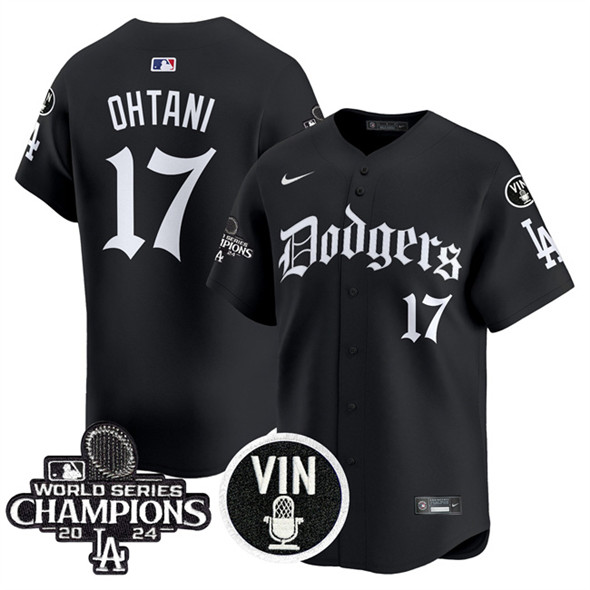 Los Angeles Dodgers #17 Shohei Ohtani Black Mexico 2025 LA Gothic Style With Vin And 2024 World Series Champions Patch Vapor Premier Limited Stitched Baseball Jersey Los Angeles Dodgers #17 Shohei Ohtani Black Mexico 2025 LA Gothic Style With Vin And 2024 World Series Champions Patch Vapor Premier Limited Stitched Baseball Jersey